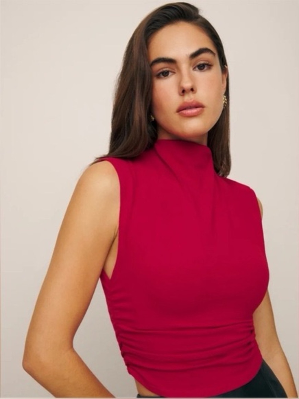 Reformation Lindy Knit Ruched Crop Top in Lipstick Red - Size Small - Picture 2 of 16